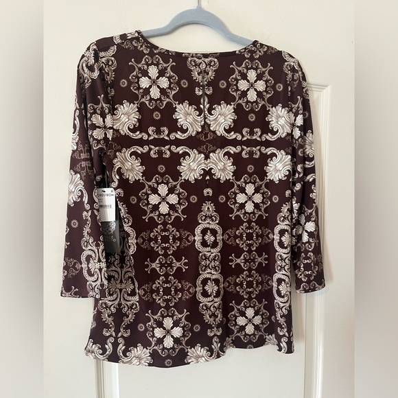 Vince Camuto Elegant Brown and White Patterned Women's Blouse Size Small - Picture 4 of 13